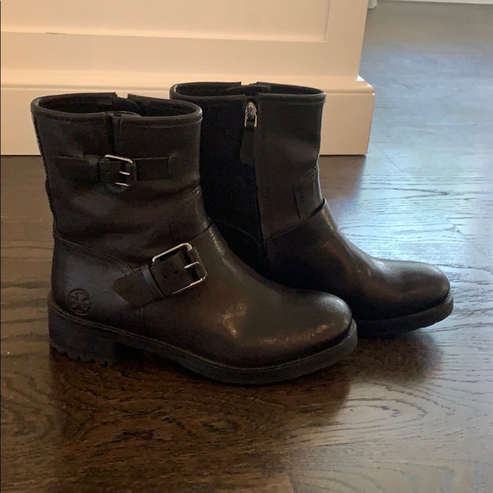 Tory Burch black leather Moto/combat boots